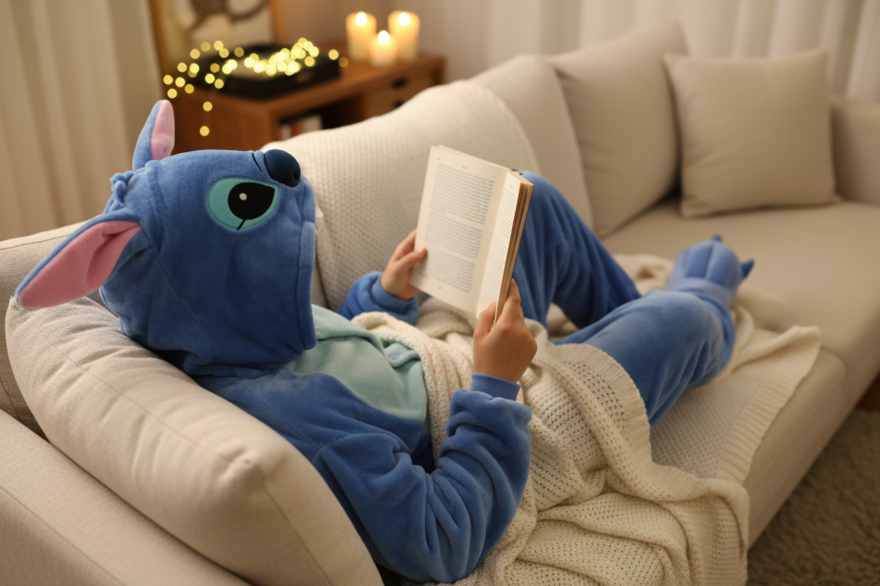 Cute bluey teethy overal – lifestyle ležení na gauči