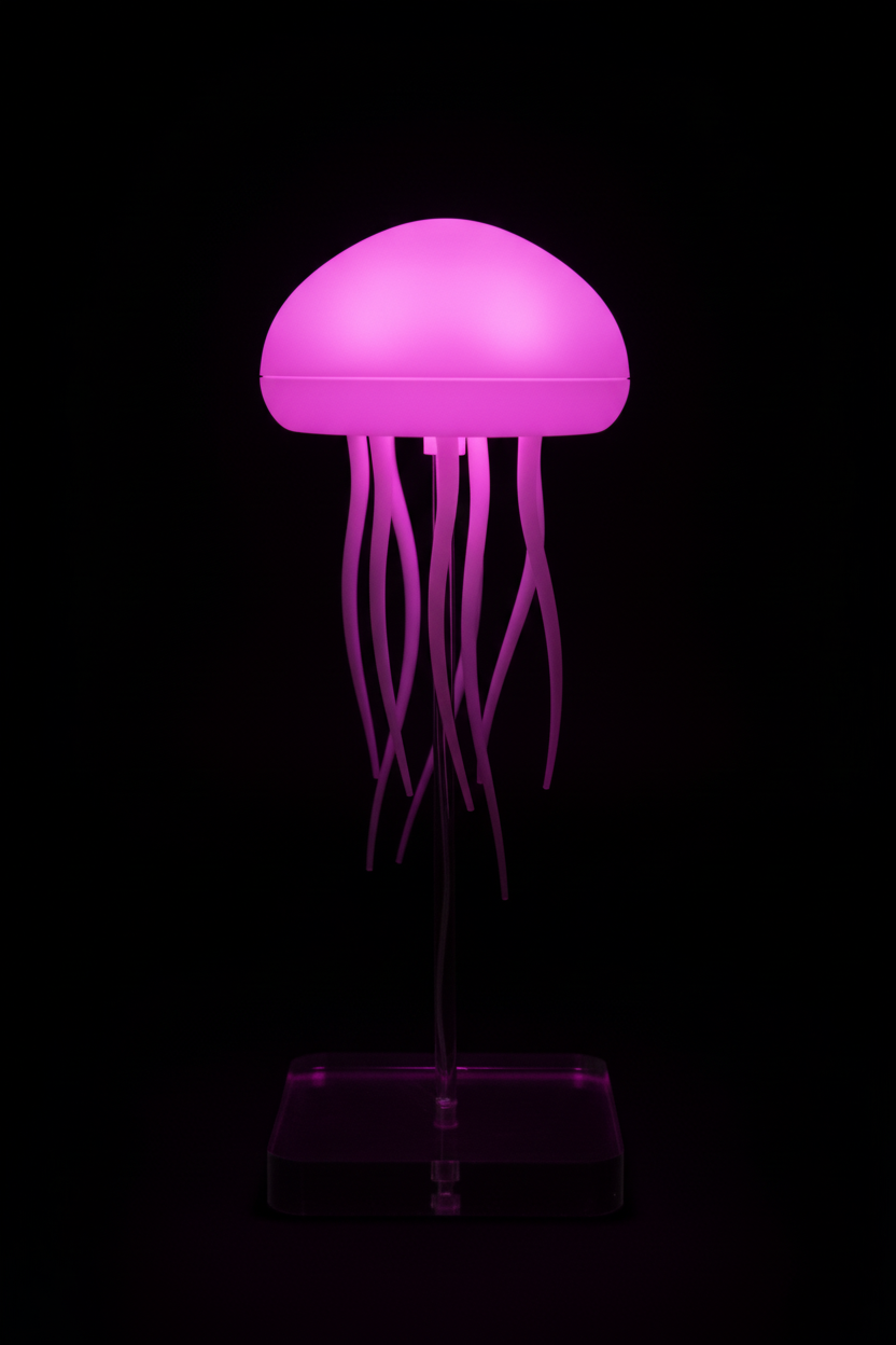 Medúzová LED lampička – detail, růžovo-fialová záře