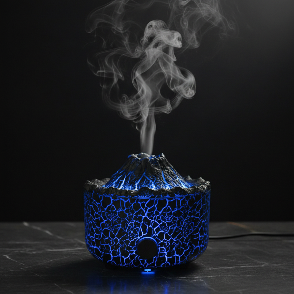 Volcano Flame Diffuser – modrý plamen tmavý mramor