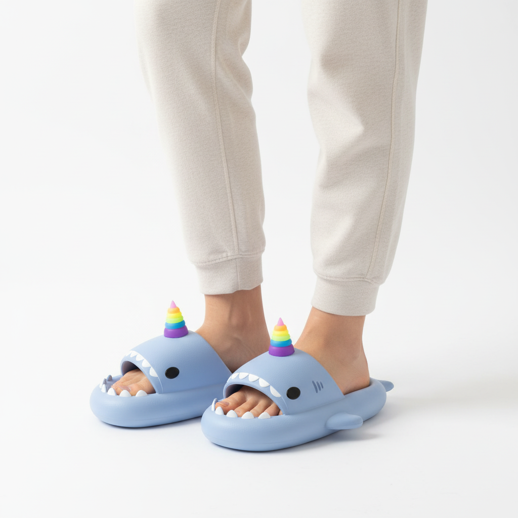Sharky Rainbow Slips – fotka na nohách