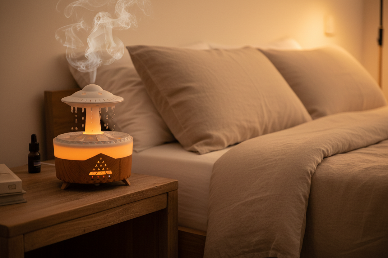 UFO Raindrop Aroma Diffuser – lifestyle ložnice
