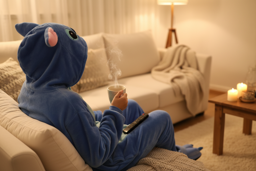 Cute bluey teethy overal – lifestyle na gauči